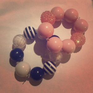 Kids Chunky Bead Bracelets Navy Blue Pink